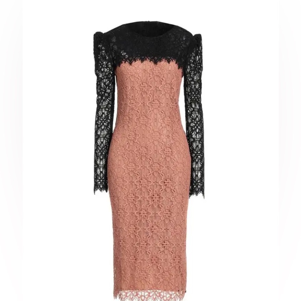 NEW Pinko Black and Blush Lace Long Sleeve Dress